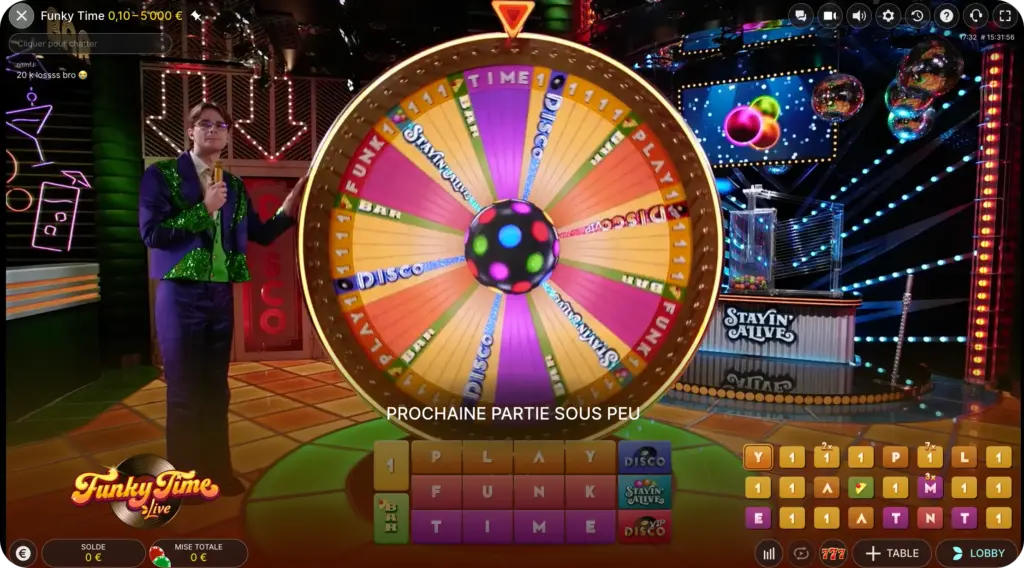 Roue principale de Funky Time avec animateur en studio